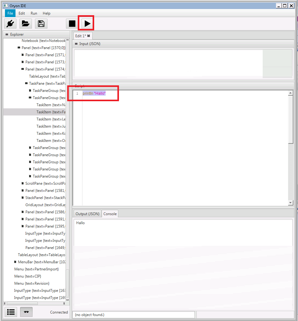 Replaying a script in the Oryon IDE