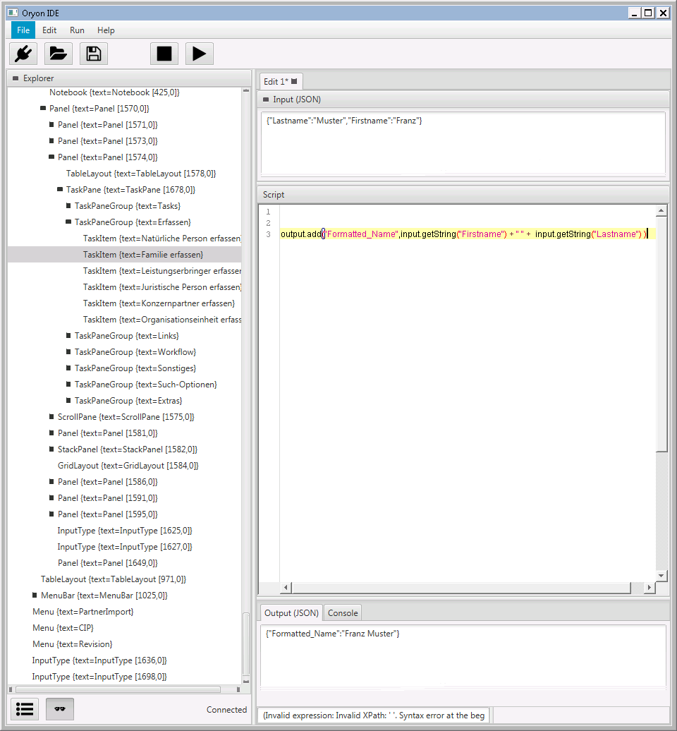 Script input and output in the Oryon IDE