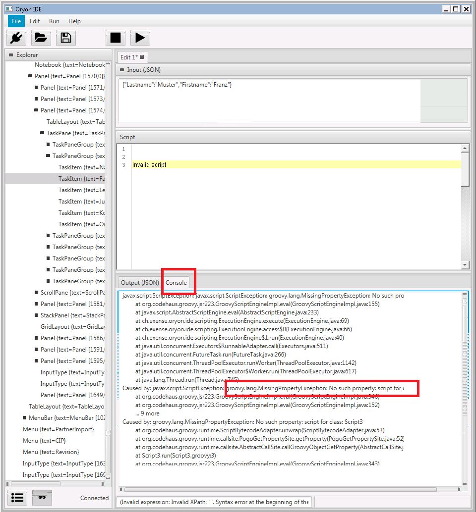Script execution errors in the Oryon IDE
