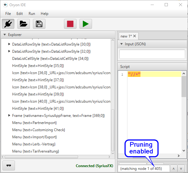 The Syrius component tree with node pruning enabled